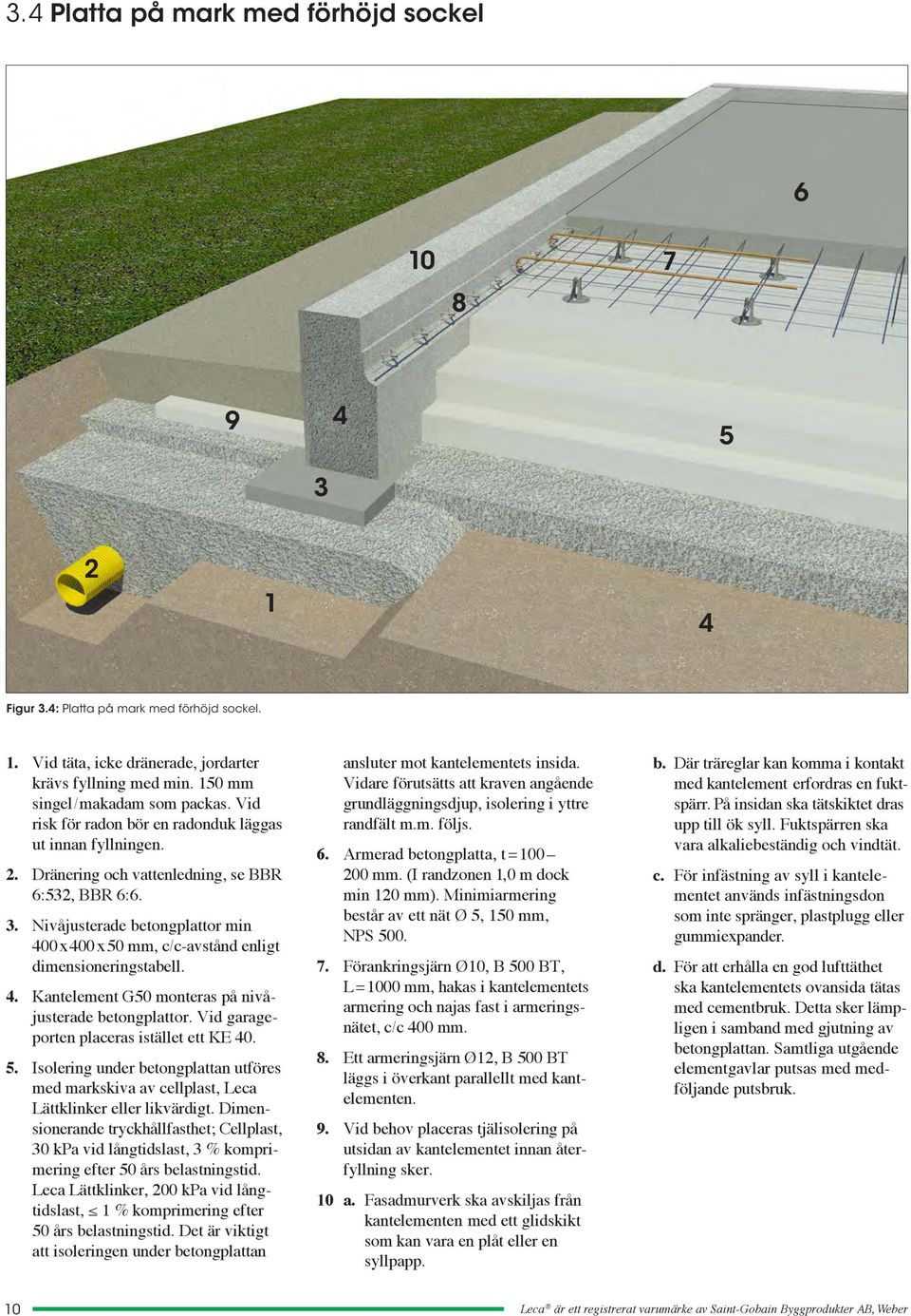 . Nivåjusterade betongplattor min 400x400x0 mm, c/c-avstånd enligt dimensioneringstabell. 4. Kantelement G0 monteras på nivåjusterade betongplattor. Vid garage porten placeras istället ett KE 40.