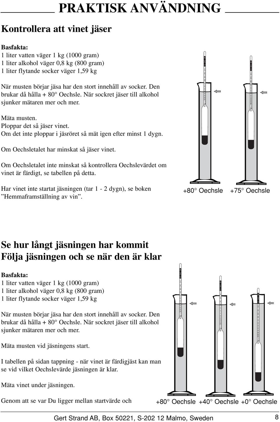 Ploppar det så jäser vinet. Om det inte ploppar i jäsröret så mät igen efter minst 1 dygn. Om talet har minskat så jäser vinet.