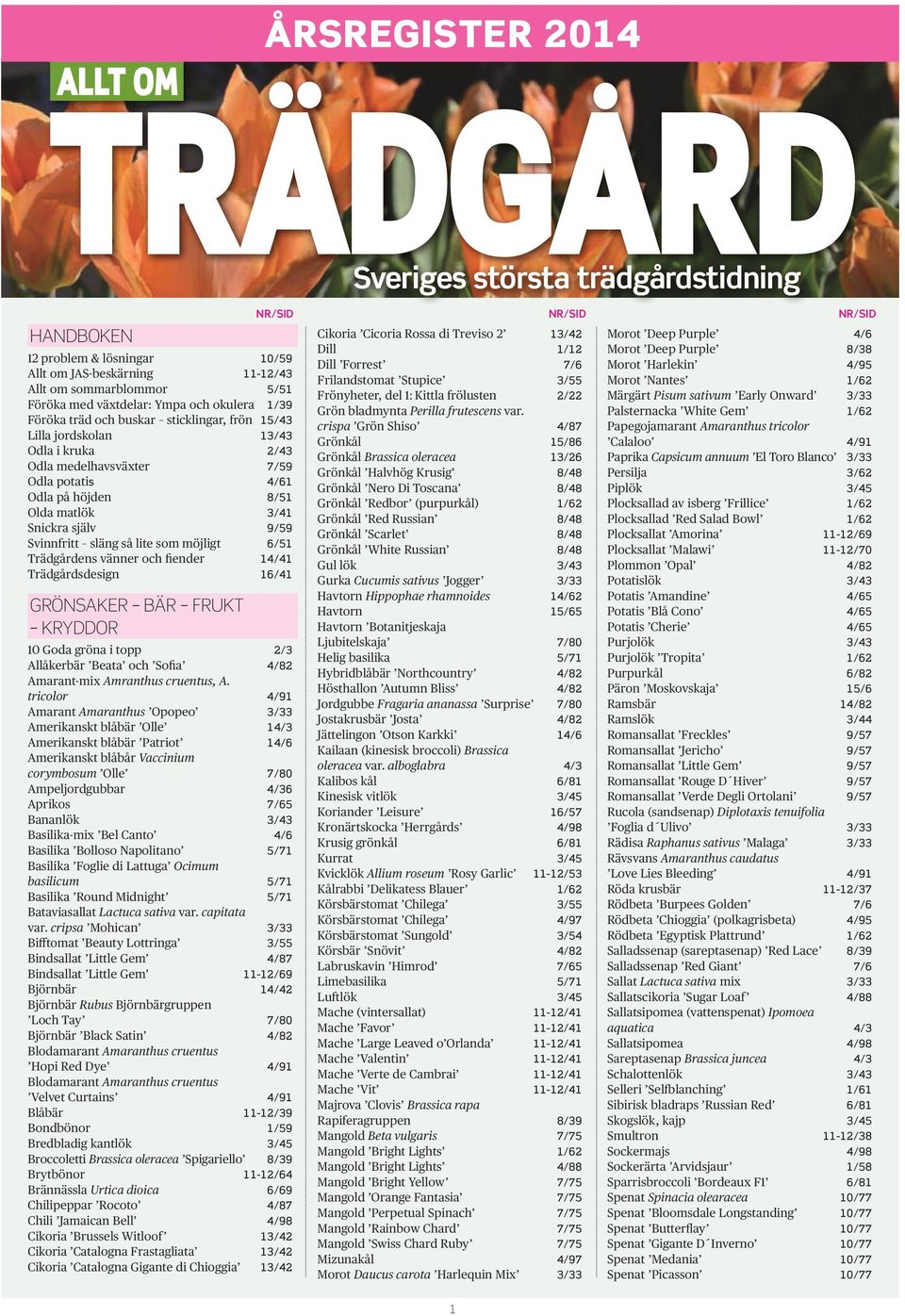 fiender 14/41 Trädgårdsdesign 16/41 GRÖNSAKER BÄR FRUKT KRYDDOR 10 Goda gröna i topp 2/3 Allåkerbär Beata och Sofia 4/82 Amarant-mix Amranthus cruentus, A.