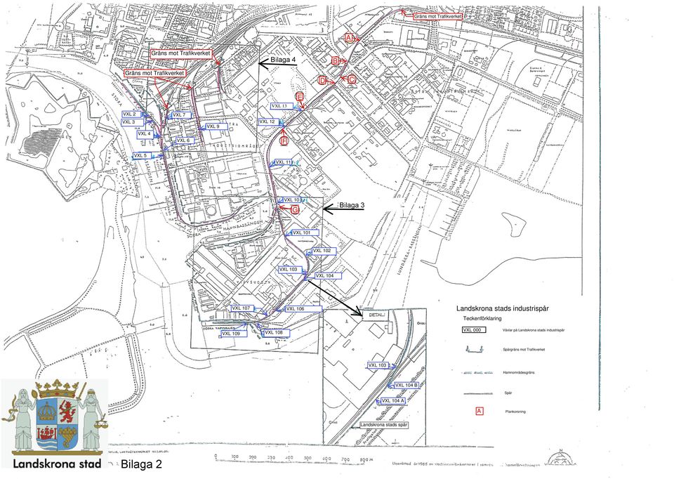 Teckenförklaring VXL 109 VXL 000 VXL 108 Växlar på Landskrona stads industrispår Spårgräns mot
