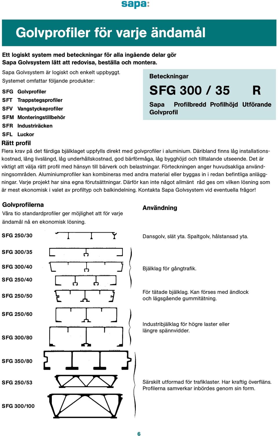 SFR Industriräcken SFL Luckor Rätt profil Flera krav på det färdiga bjälklaget uppfylls direkt med golvprofiler i aluminium.