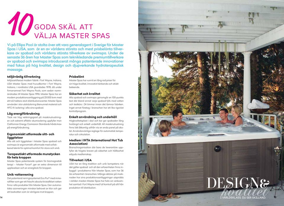 Under de senaste 36 åren har Master Spas som teknikledande premiumtillverkare av spabad och swimspa introducerat många patenterade innovationer med fokus på hög kvalitet, design och djupverkande