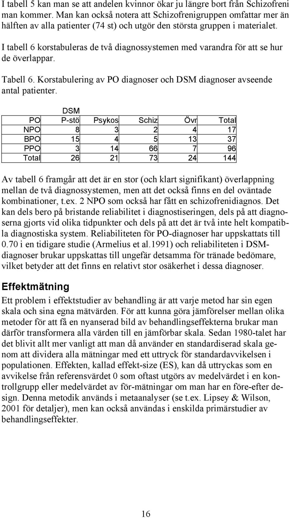 I tabell 6 korstabuleras de två diagnossystemen med varandra för att se hur de överlappar. Tabell 6. Korstabulering av PO diagnoser och DSM diagnoser avseende antal patienter.