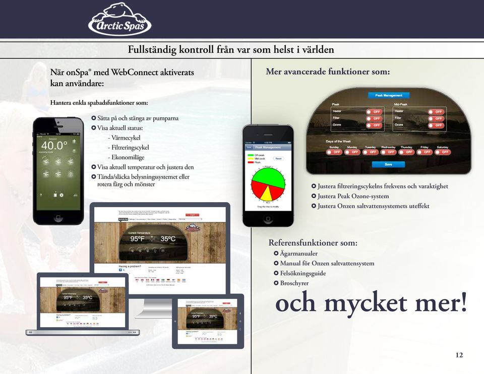 justera den Tända/släcka belysningssystemet eller rotera färg och mönster Justera filtreringscykelns frekvens och varaktighet Justera Peak Ozone-system