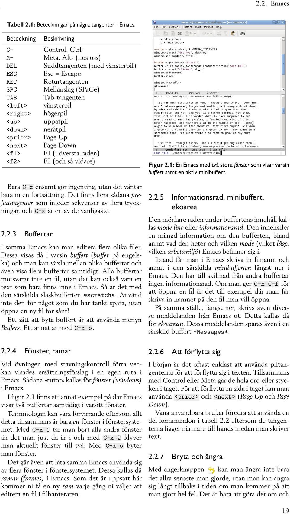 Page Up <next> Page Down <f1> F1 (i översta raden) <f2> F2 (och så vidare) Bara C-x ensamt gör ingenting, utan det väntar bara in en fortsättning.