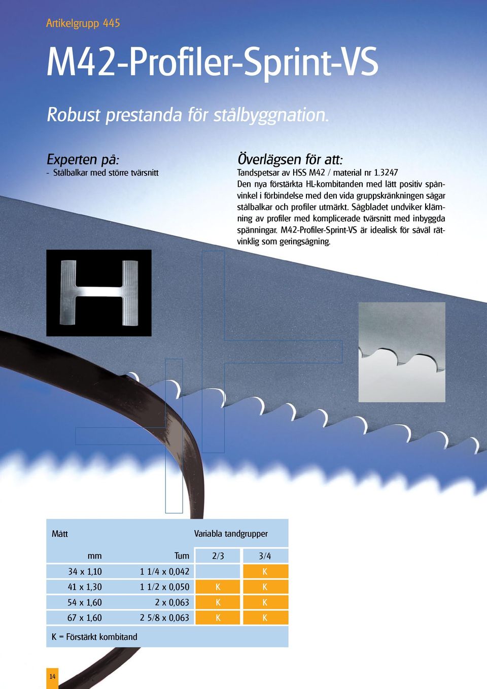 3247 Den nya förstärkta HL-kombitanden med lätt positiv spånvinkel i förbindelse med den vida gruppskränkningen sågar stålbalkar och profiler utmärkt.