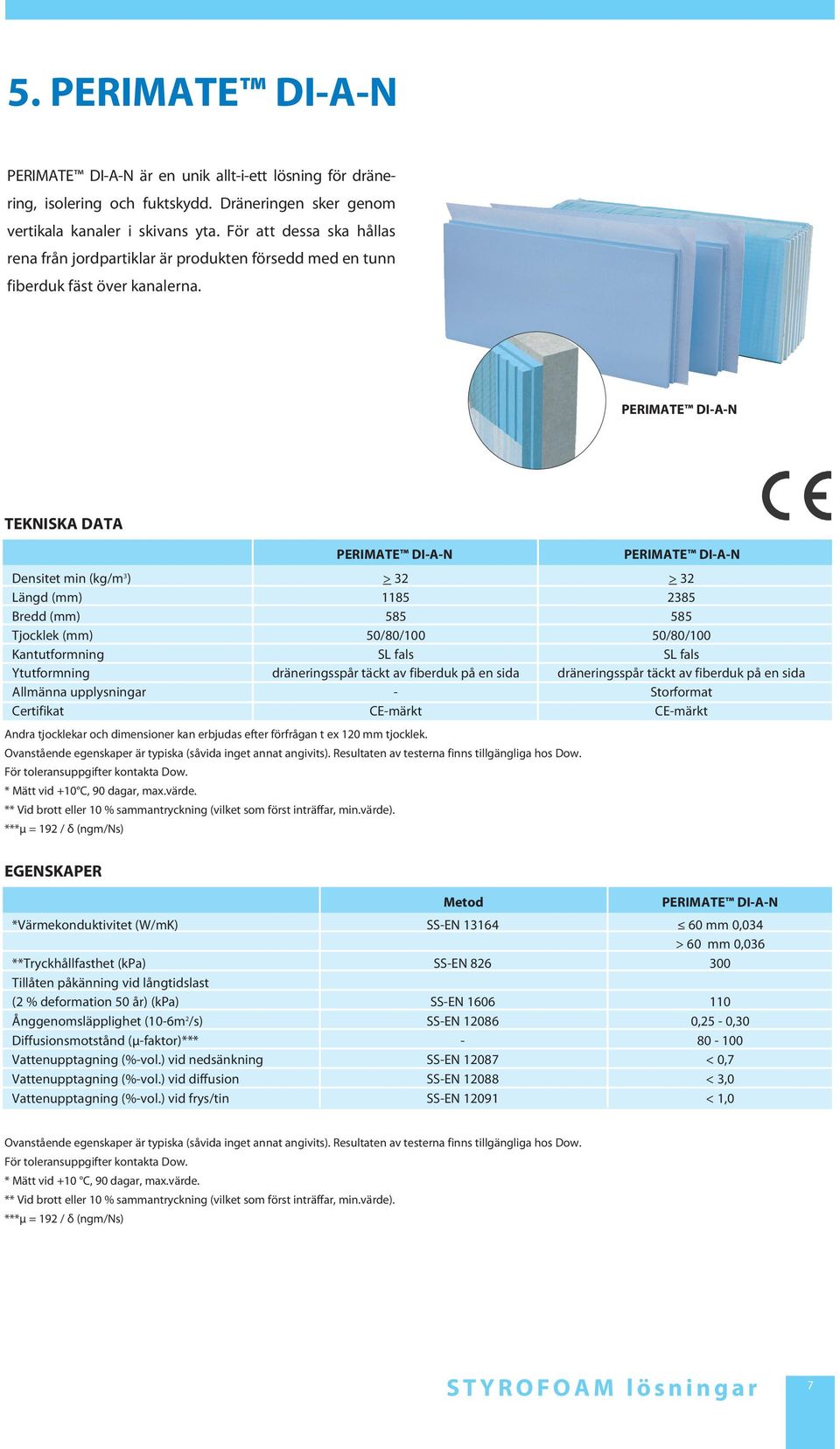 PERIMATE DI-A-N TEKNISKA DATA PERIMATE DI-A-N PERIMATE DI-A-N Densitet min (kg/m 3 ) > 32 > 32 Längd (mm) 1185 2385 Bredd (mm) 585 585 Tjocklek (mm) 50/80/100 50/80/100 Kantutformning SL fals SL fals