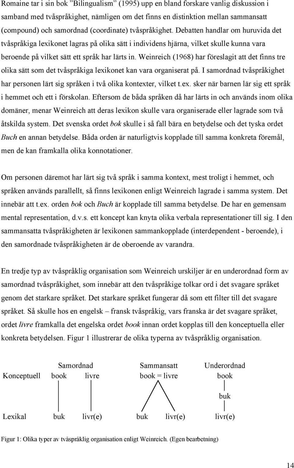 Weinreich (1968) har föreslagit att det finns tre olika sätt som det tvåspråkiga lexikonet kan vara organiserat på.