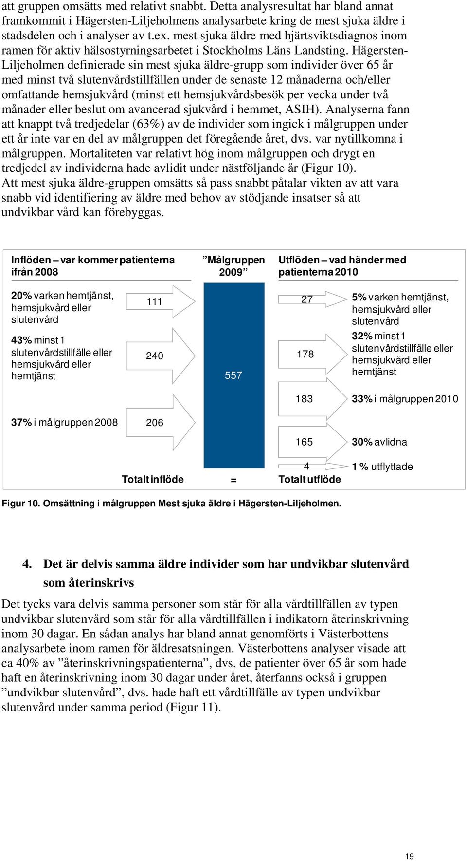 Hägersten- Liljeholmen definierade sin mest sjuka äldre-grupp som individer över 65 år med minst två slutenvårdstillfällen under de senaste 12 månaderna och/eller omfattande hemsjukvård (minst ett