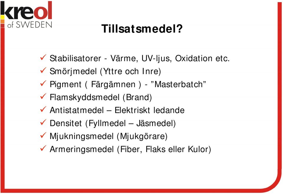 Flamskyddsmedel (Brand) Antistatmedel Elektriskt ledande Densitet