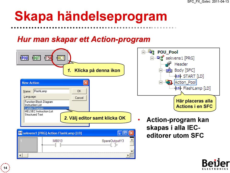 Klicka på denna ikon Här placeras alla Actions i