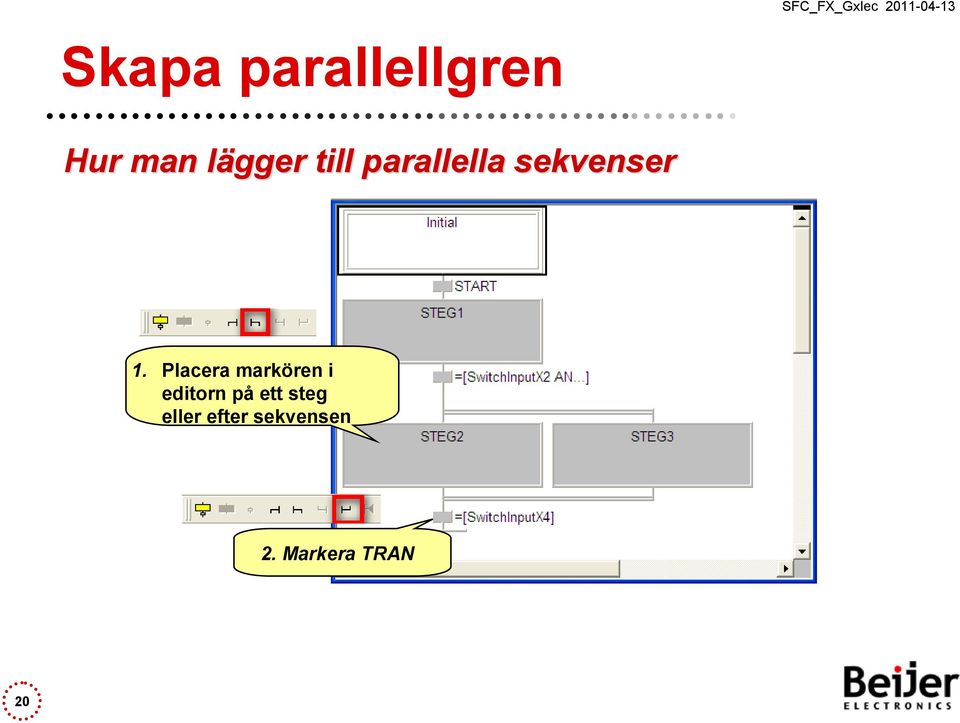 Placera markören i editorn på ett