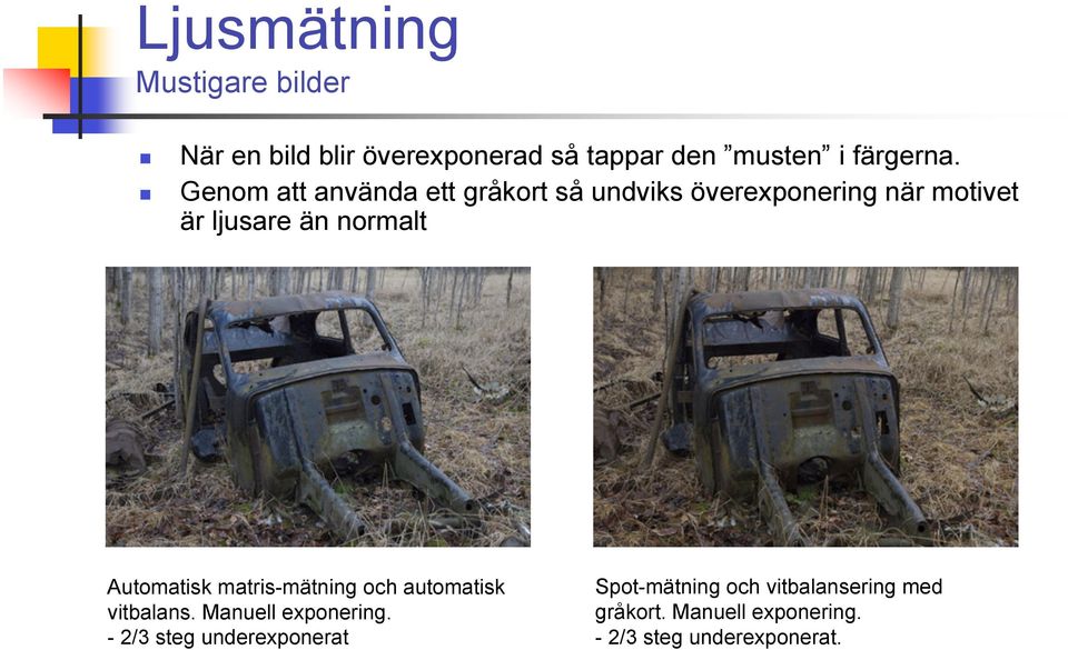 Automatisk matris-mätning och automatisk vitbalans. Manuell exponering.