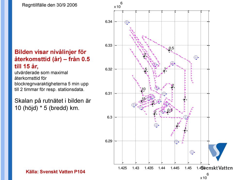 timmar för resp. stationsdata. Skalan på rutnätet i bilden är 10 (höjd) * 5 (bredd) km. 6.33 6.32 6.