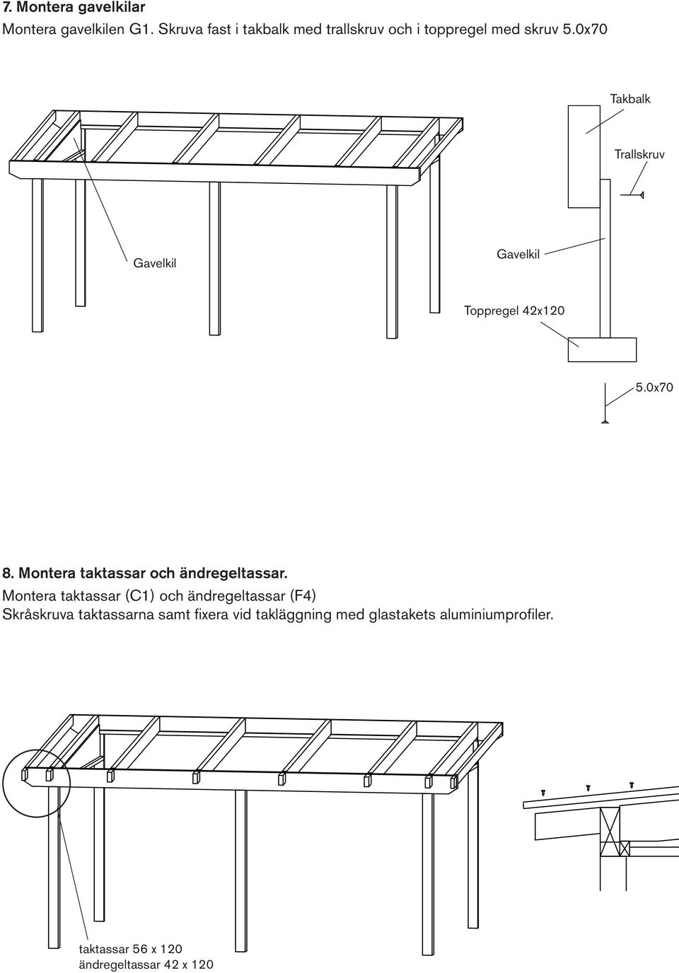 0x70 Takbalk Trallskruv Gavelkil Gavelkil Toppregel 42x120 5.0x70 8.