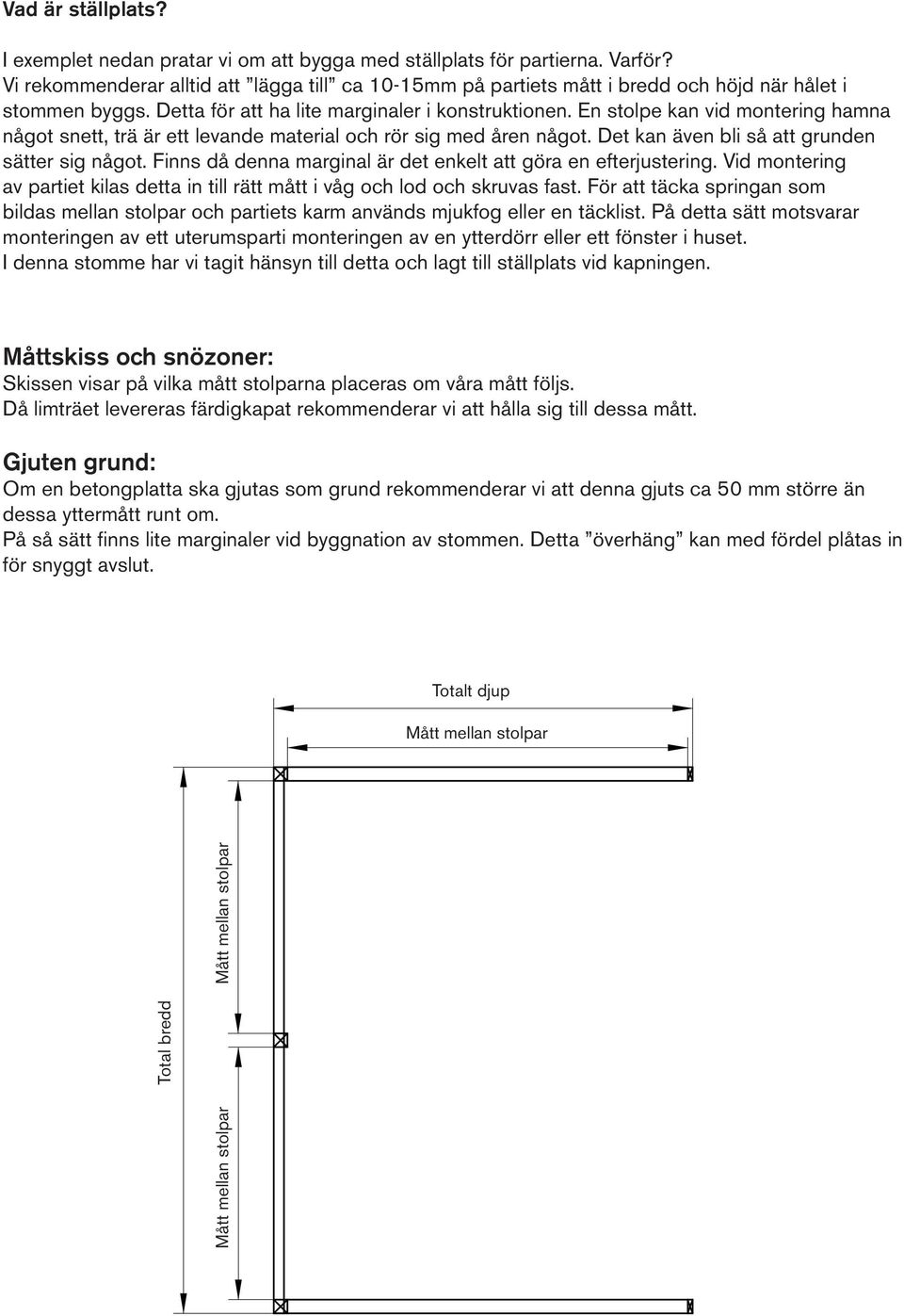 En stolpe kan vid montering hamna något snett, trä är ett levande material och rör sig med åren något. Det kan även bli så att grunden sätter sig något.