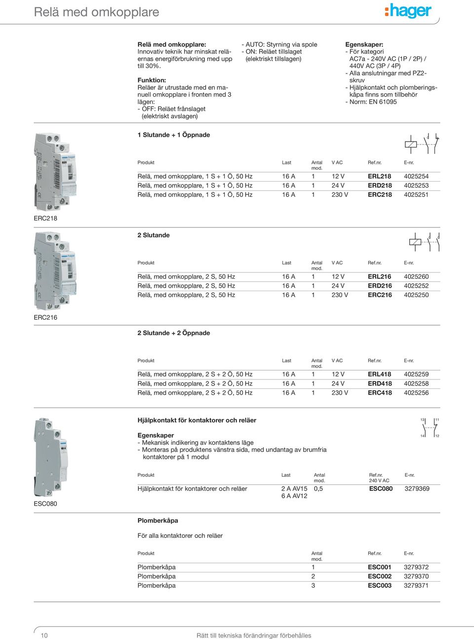 tillslagen) Egenskaper: - För kategori AC7a - 240V AC (1P / 2P) / 440V AC (3P / 4P) - Alla anslutningar med PZ2- skruv - Hjälpkontakt och plomberingskåpa finns som tillbehör - Norm: EN 61095 1