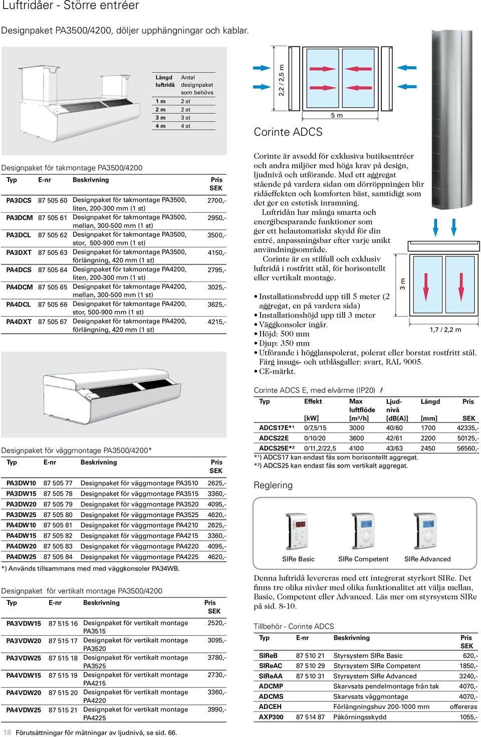 takmontage PA3500, 2700,- liten, 200-300 mm (1 st) PA3DCM 87 505 61 Designpaket för takmontage PA3500, 2950,- mellan, 300-500 mm (1 st) PA3DCL 87 505 62 Designpaket för takmontage PA3500, 3500,-