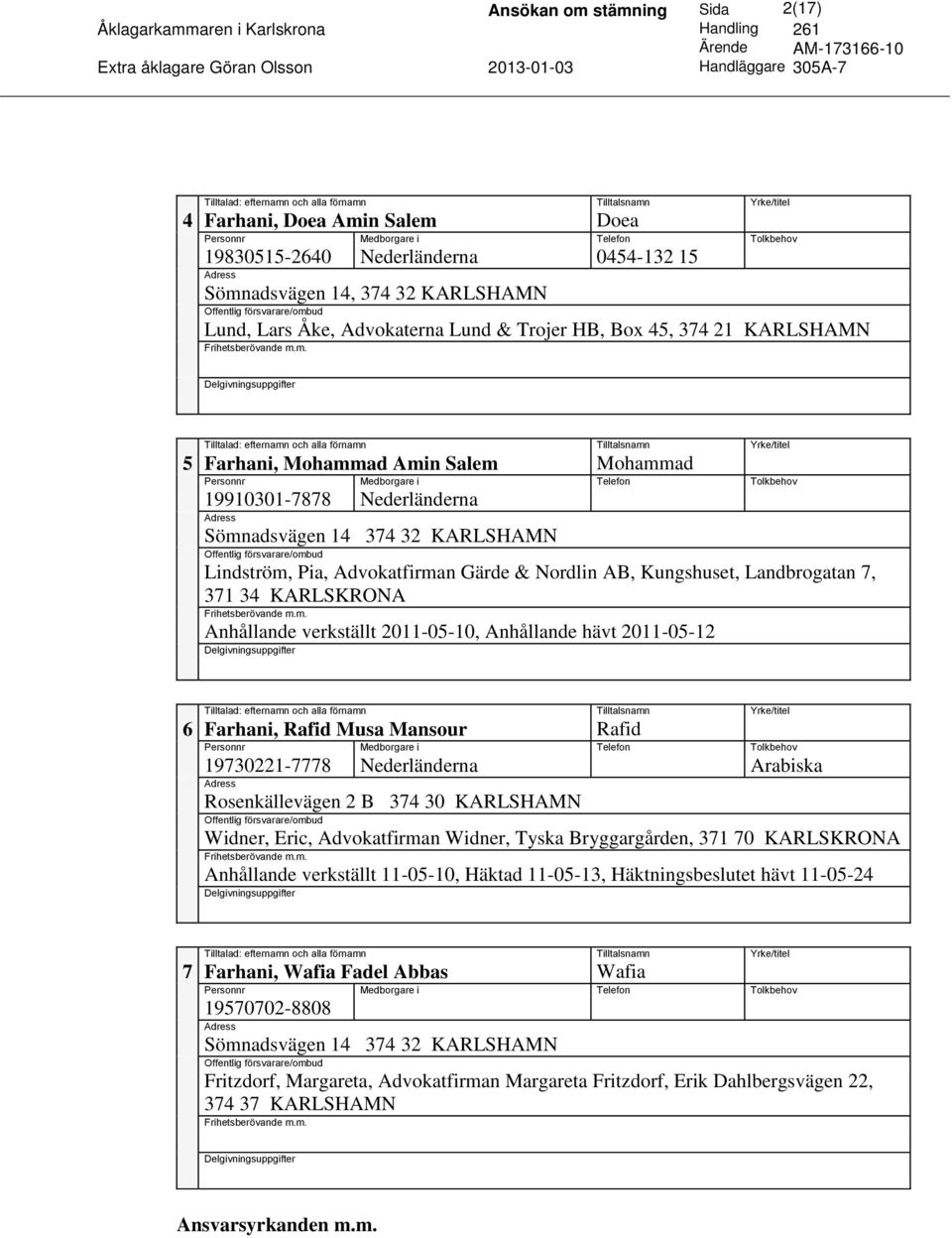 adsvägen 14, 374 32 KARLSHAMN Offentlig försvarare/omb