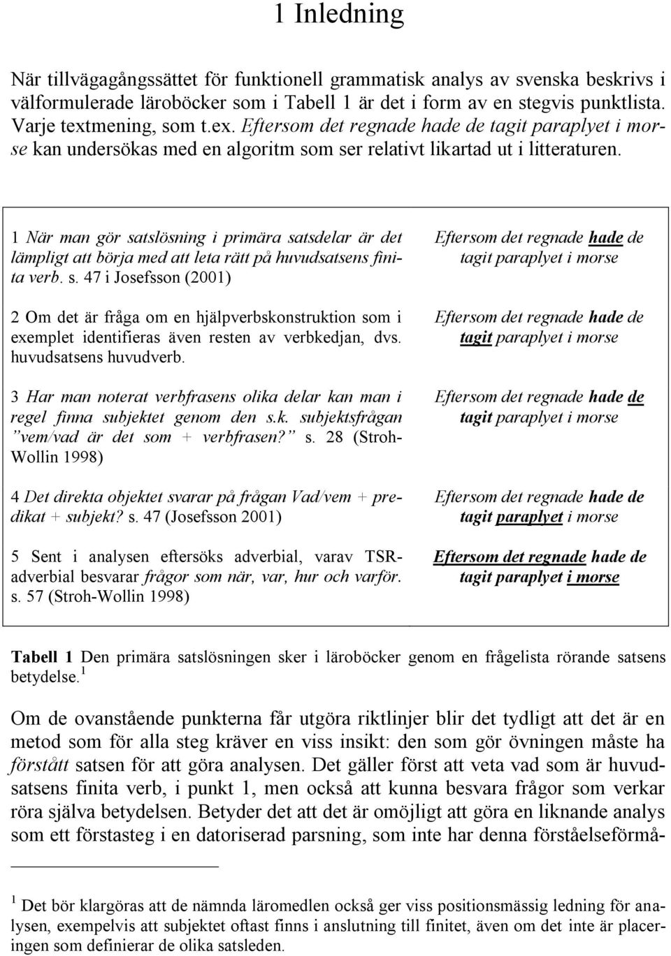 1 När man gör satslösning i primära satsdelar är det lämpligt att börja med att leta rätt på huvudsatsens finita verb. s. 47 i Josefsson (2001) 2 Om det är fråga om en hjälpverbskonstruktion som i exemplet identifieras även resten av verbkedjan, dvs.