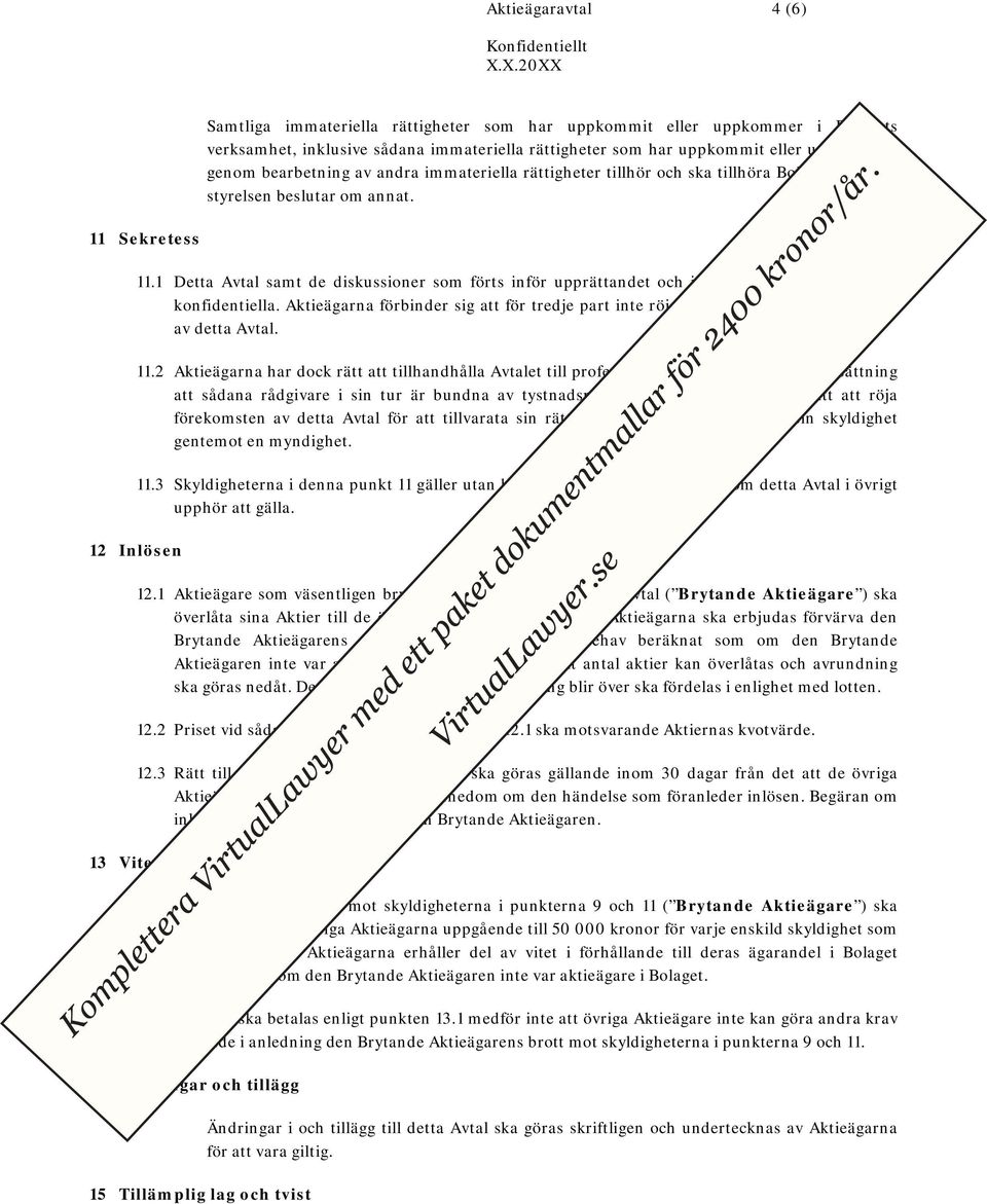 1 Detta Avtal samt de diskussioner som förts inför upprättandet och ingåendet av detta Avtal är konfidentiella.