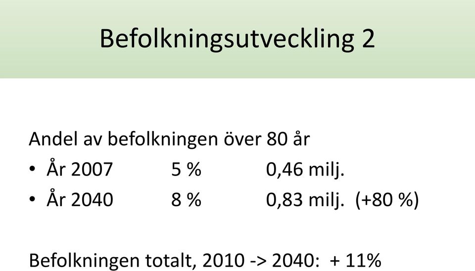 0,46 milj. År 2040 8 % 0,83 milj.