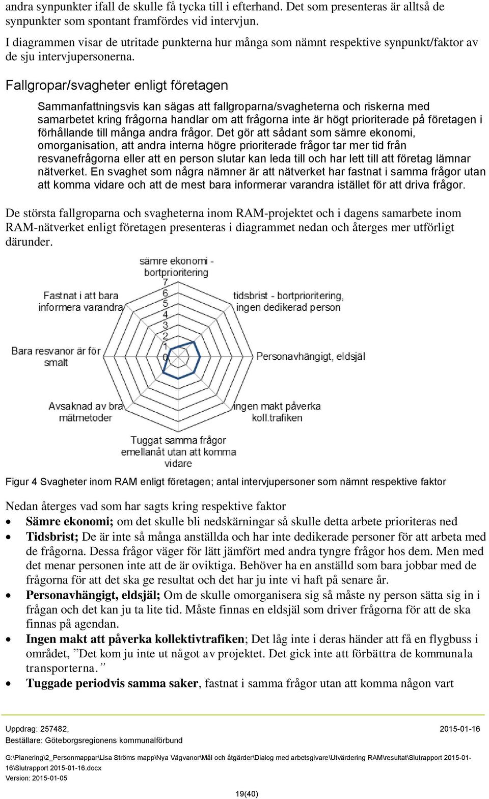 Fallgropar/svagheter enligt företagen Sammanfattningsvis kan sägas att fallgroparna/svagheterna och riskerna med samarbetet kring frågorna handlar om att frågorna inte är högt prioriterade på