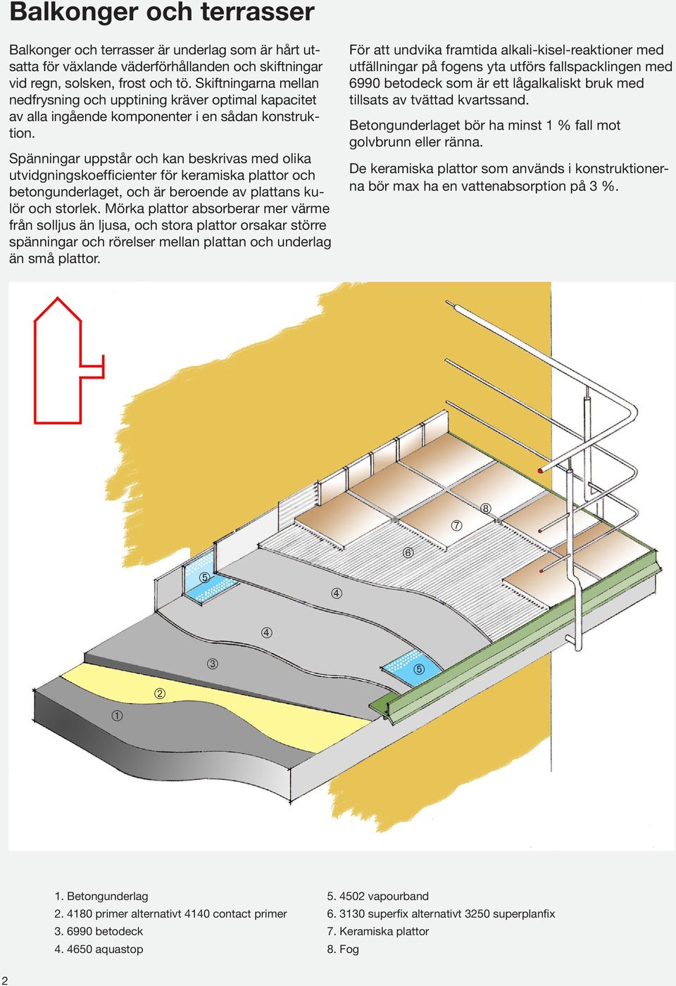 Spänningar uppstår och kan beskrivas med olika utvidgningskoefficienter för keramiska plattor och betongunderlaget, och är beroende av plattans kulör och storlek.