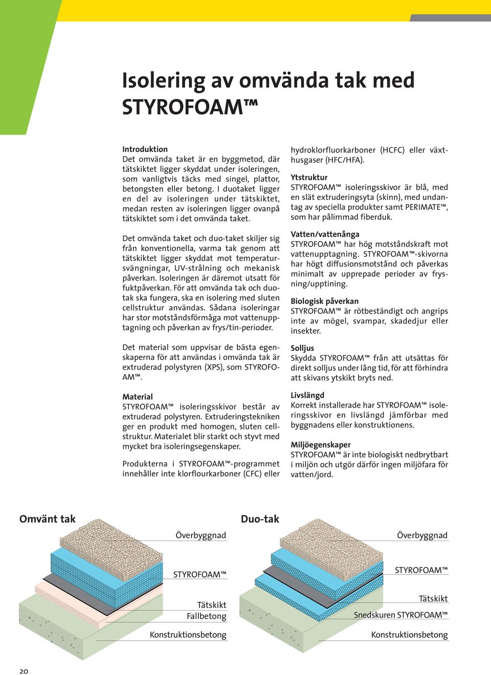Det omvända taket och duo-taket skiljer sig från konventionella, varma tak genom att tätskiktet ligger skyddat mot temperatursvängningar, UV-strålning och mekanisk påverkan.