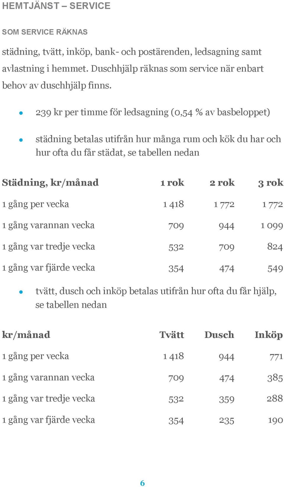 1 gång per vecka 1 418 1 772 1 772 1 gång varannan vecka 709 944 1 099 1 gång var tredje vecka 532 709 824 1 gång var fjärde vecka 354 474 549 tvätt, dusch och inköp betalas utifrån hur ofta