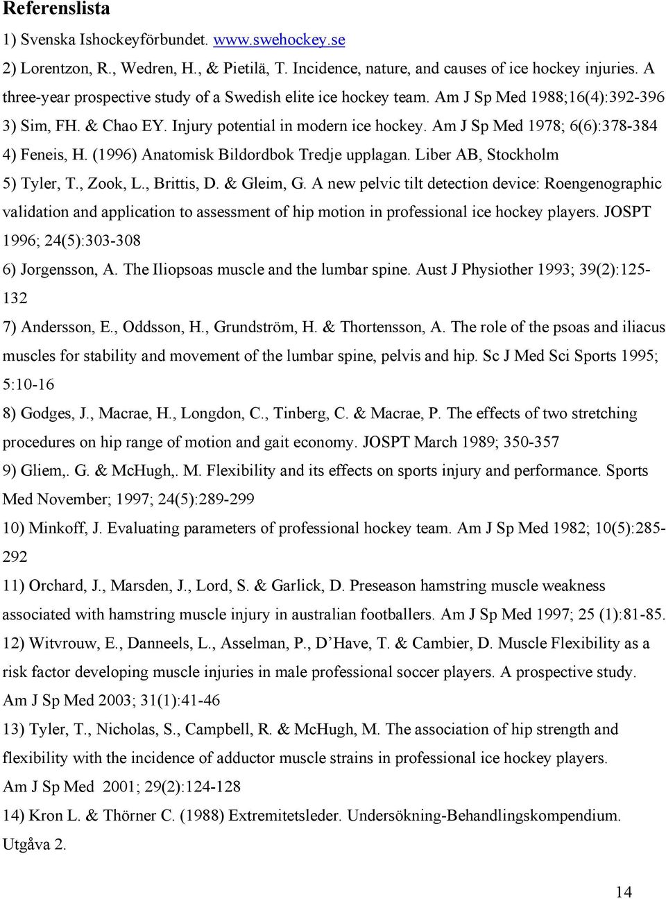 Am J Sp Med 1978; 6(6):378-384 4) Feneis, H. (1996) Anatomisk Bildordbok Tredje upplagan. Liber AB, Stockholm 5) Tyler, T., Zook, L., Brittis, D. & Gleim, G.