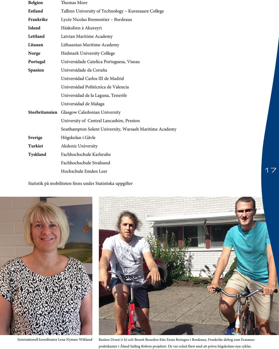 de Valencia Universidad de la Laguna, Tenerife Universidad de Malaga Storbritannien Glasgow Caledonian University University of Central Lancashire, Preston Southampton Solent University, Warsash