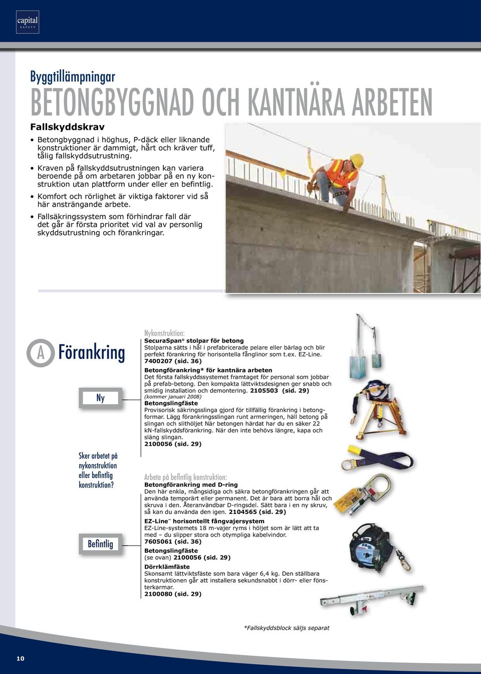 Komfort och rörlighet är viktiga faktorer vid så här ansträngande arbete. Fallsäkringssystem som förhindrar fall där det går är första prioritet vid val av personlig skyddsutrustning och förankringar.