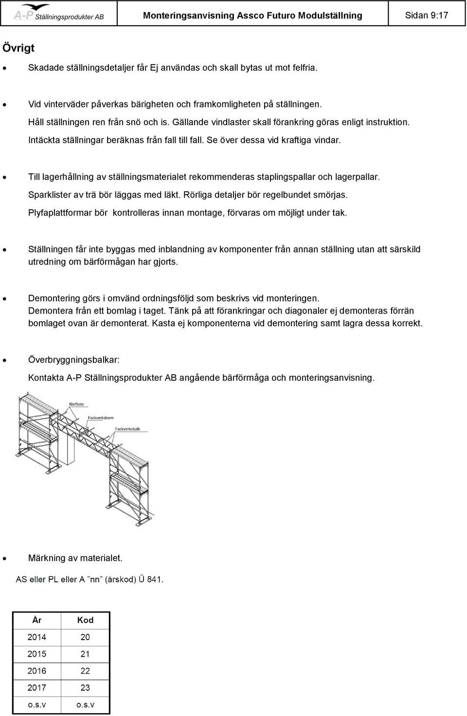 Intäckta ställningar beräknas från fall till fall. Se över dessa vid kraftiga vindar. Till lagerhållning av ställningsmaterialet rekommenderas staplingspallar och lagerpallar.