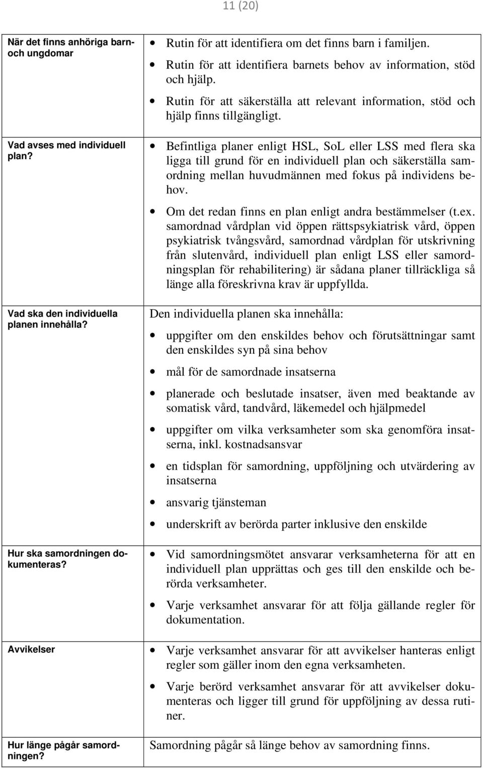 Rutin för att säkerställa att relevant information, stöd och hjälp finns tillgängligt.