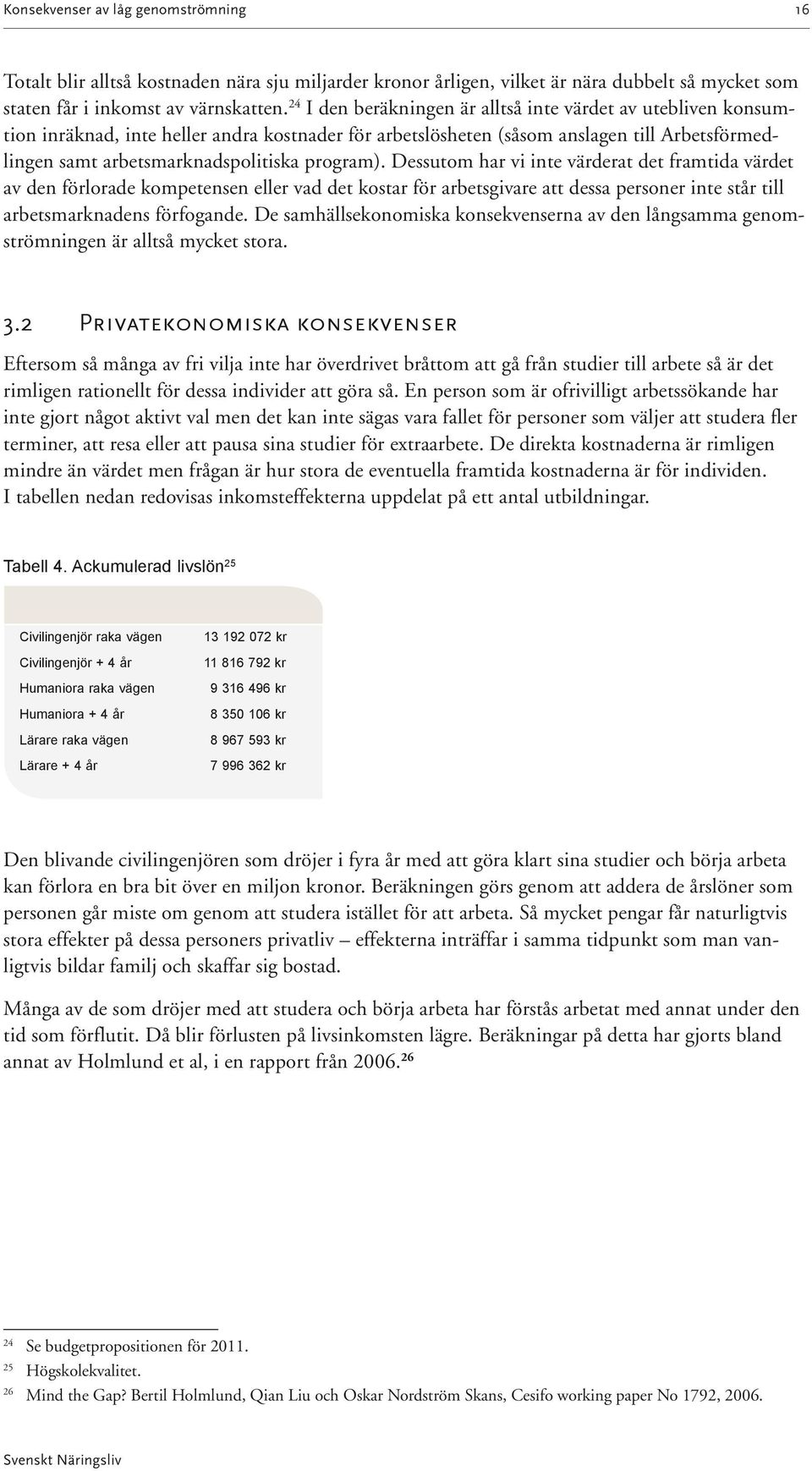 program). Dessutom har vi inte värderat det framtida värdet av den förlorade kompetensen eller vad det kostar för arbetsgivare att dessa personer inte står till arbetsmarknadens förfogande.