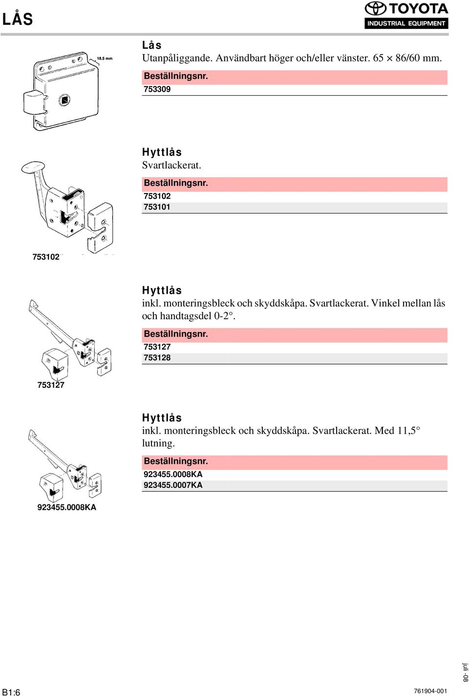 monteringsbleck och skyddskåpa. Svartlackerat. Vinkel mellan lås och handtagsdel 0-2.