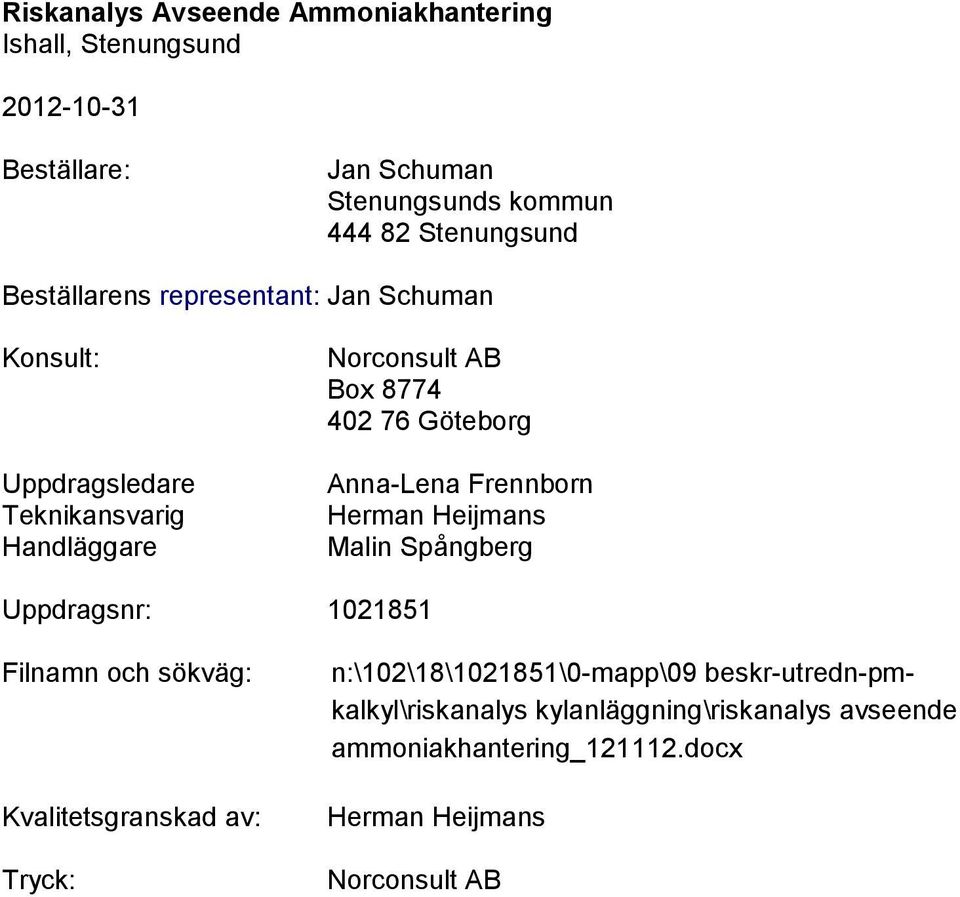 Anna-Lena Frennborn Herman Heijmans Malin Spångberg Uppdragsnr: 1021851 Filnamn och sökväg: