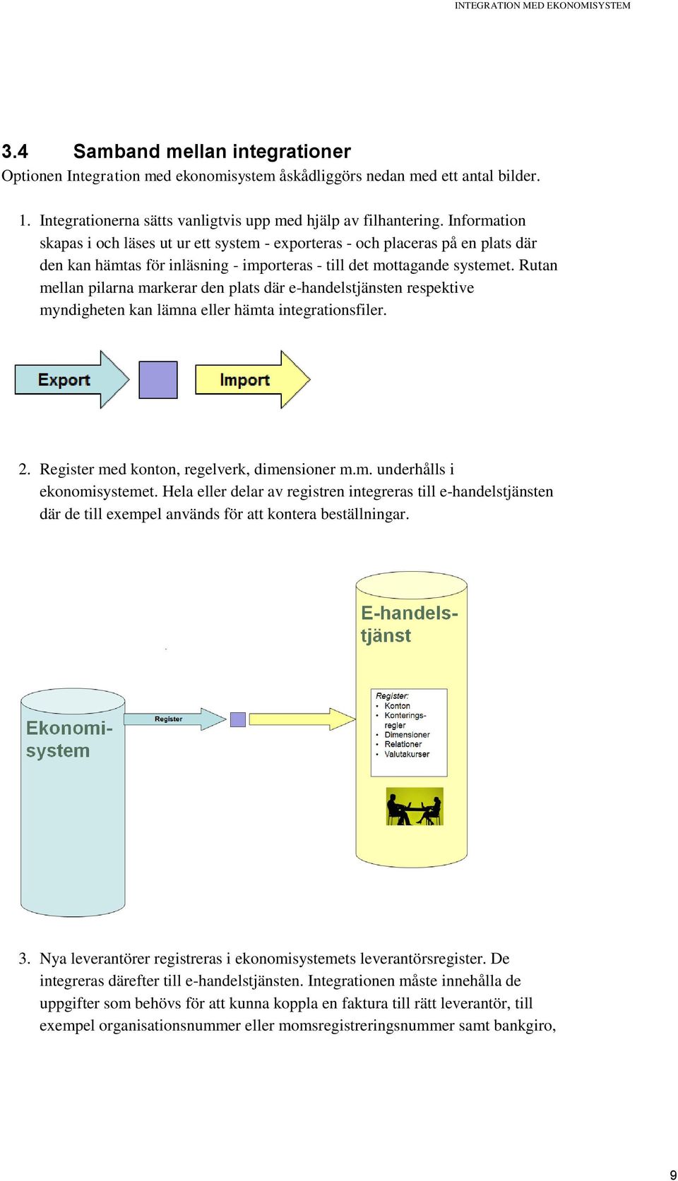 Information skapas i och läses ut ur ett system - exporteras - och placeras på en plats där den kan hämtas för inläsning - importeras - till det mottagande systemet.