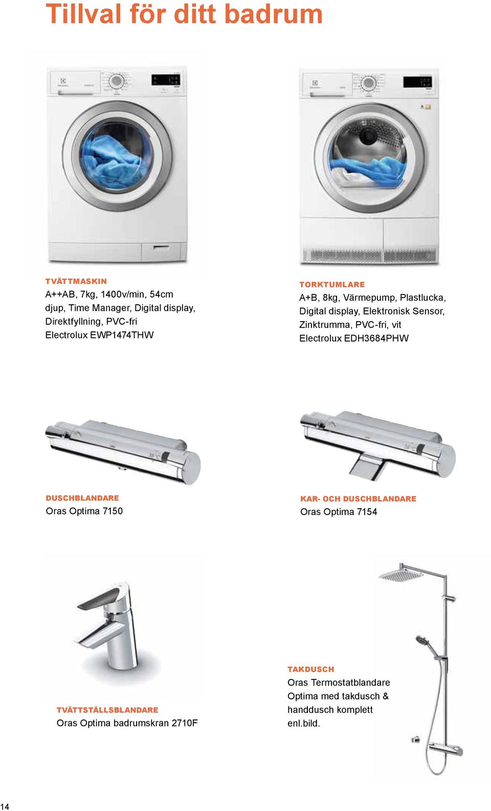 Zinktrumma, PVC-fri, vit Electrolux EDH3684PHW duschblandare Oras Optima 7150 kar- och duschblandare Oras Optima 7154