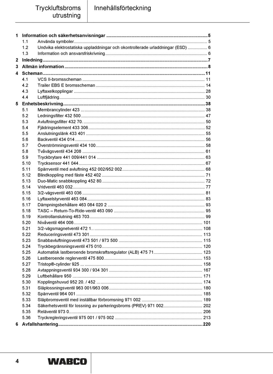 .. 28 4.4 Luftfjädring... 30 5 Enhetsbeskrivning...38 5.1 Membrancylinder 423... 38 5.2 Ledningsfilter 432 500... 47 5.3 Avluftningsfilter 432 70.... 50 5.4 Fjädringselement 433 306... 52 5.