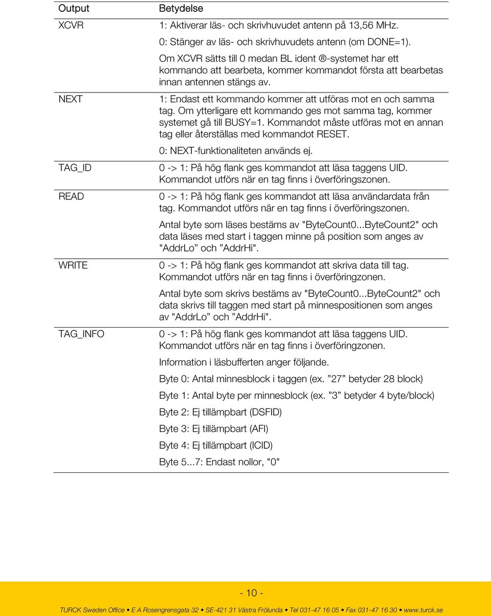 1: Endast ett kommando kommer att utföras mot en och samma tag. Om ytterligare ett kommando ges mot samma tag, kommer systemet gå till BUSY=1.