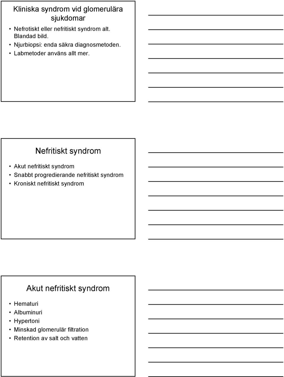 Nefritiskt syndrom Akut nefritiskt syndrom Snabbt progredierande nefritiskt syndrom Kroniskt
