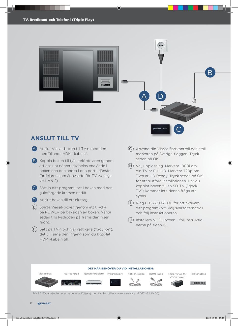 Markera 70p om fördelaren som är avsedd för TV (vanligttv:n är HD Ready. Tryck sedan på O vis LN ). för att slut föra installationen.