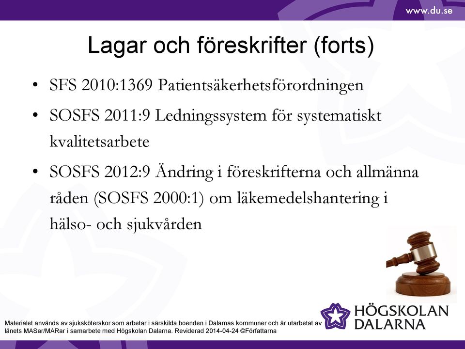 systematiskt kvalitetsarbete SOSFS 2012:9 Ändring i