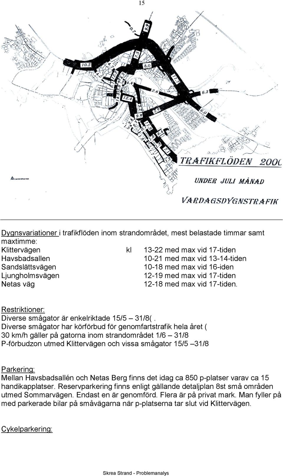 Diverse smågator har körförbud för genomfartstrafik hela året ( 30 km/h gäller på gatorna inom strandområdet 1/6 31/8 P-förbudzon utmed Klittervägen och vissa smågator 15/5 31/8 Parkering: Mellan