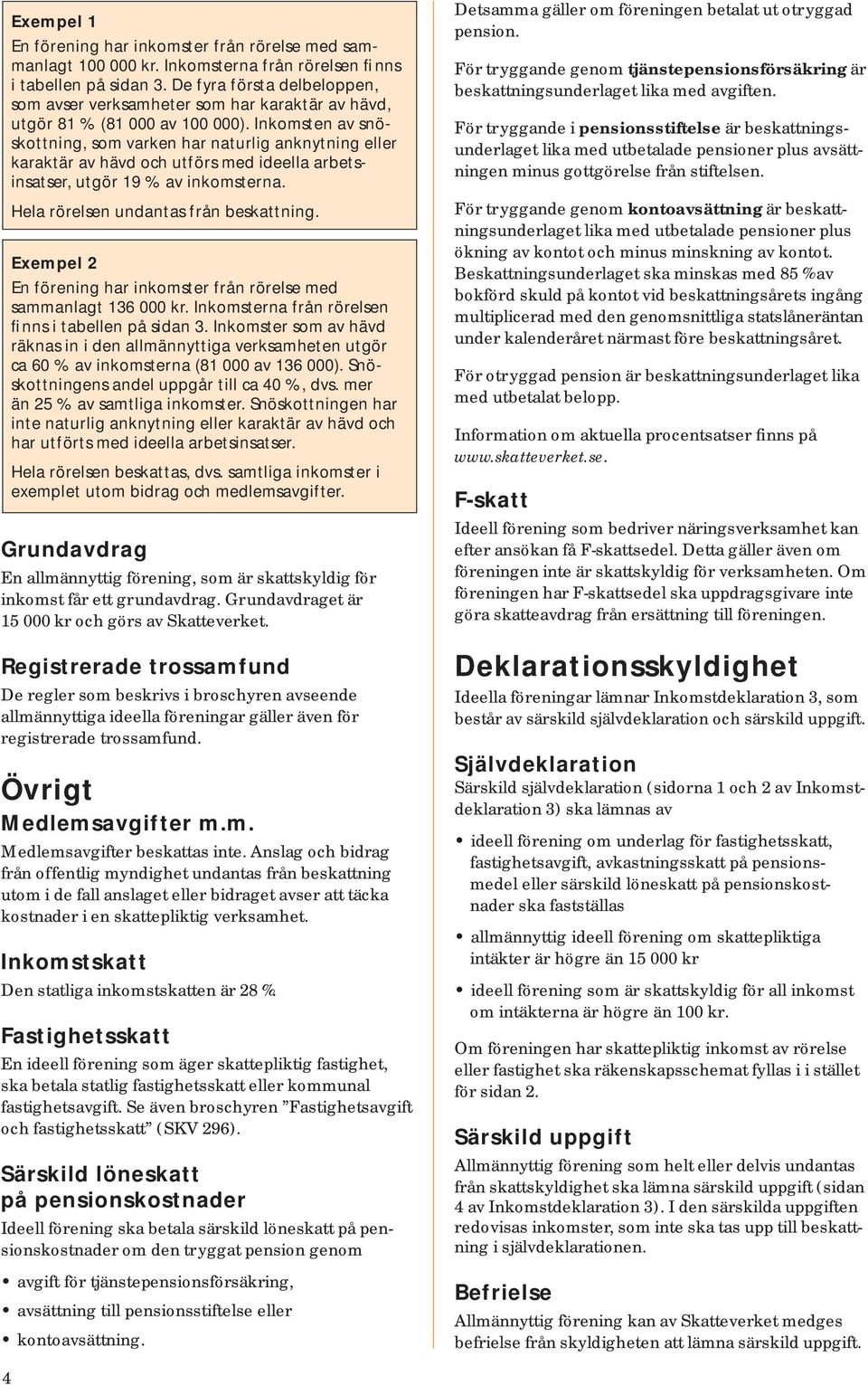 Inkomsten av snöskott ning, som varken har naturlig anknytning eller karaktär av hävd och utförs med ideella arbetsinsatser, utgör 19 % av inkomsterna. Hela rörelsen undantas från beskattning.