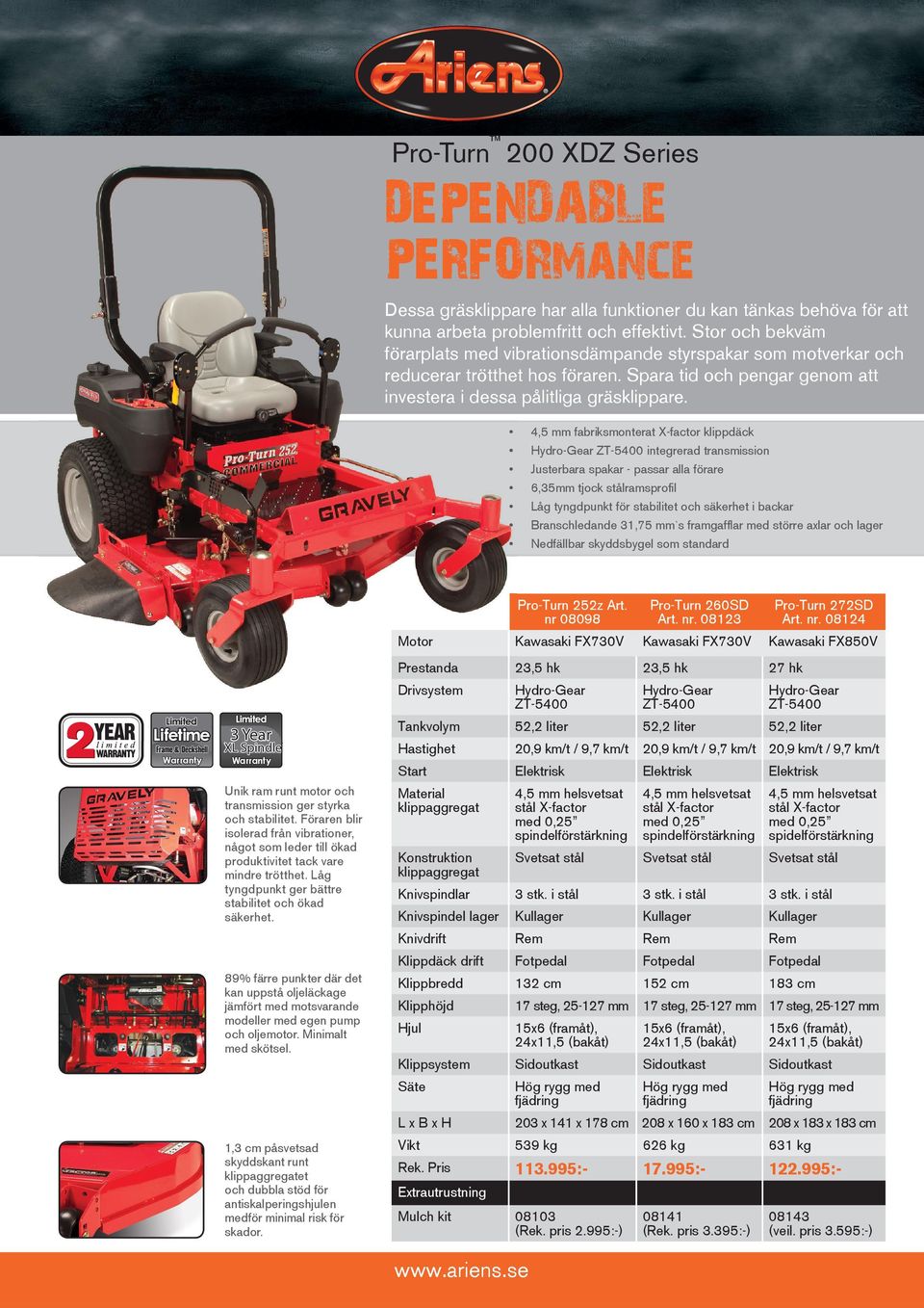 3 Year Warranty XL Spindle Warranty Unik ram runt motor och transmission ger styrka och stabilitet.