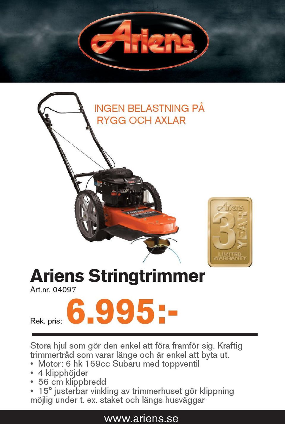 Kraftig trimmertråd som varar länge och är enkel att byta ut.