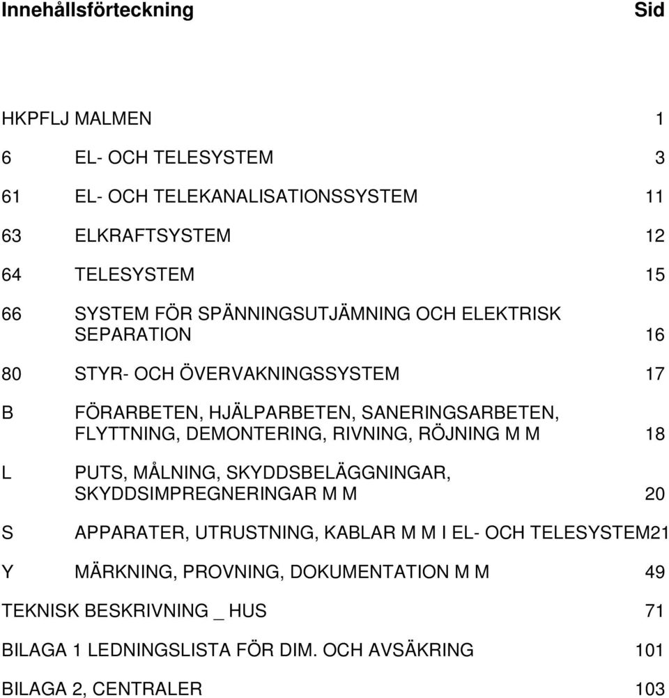 DEMONTERING, RIVNING, RÖJNING M M 18 PUTS, MÅLNING, SKYDDSBELÄGGNINGAR, SKYDDSIMPREGNERINGAR M M 20 APPARATER, UTRUSTNING, KABLAR M M I EL- OCH